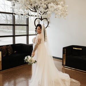 GALINA SIGNATURE
embroidered floral illusion bodysuit wedding dress